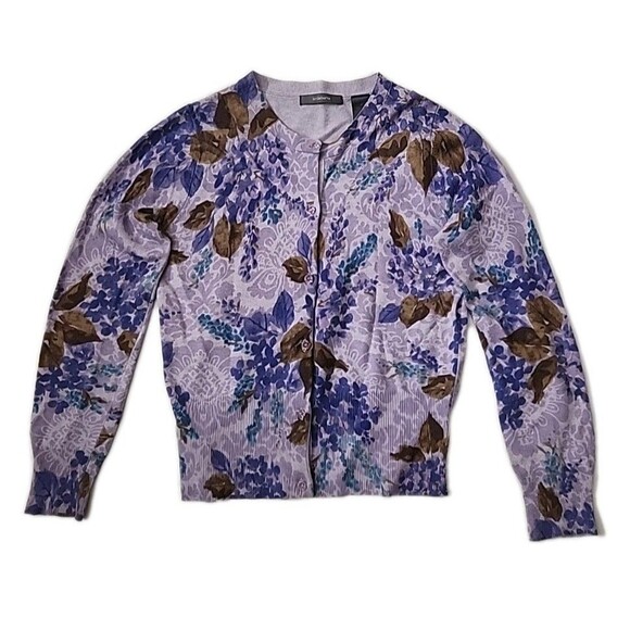 Vtg Liz Claiborne juniors sweater size M Floral Button Up Lightweight Cardigan - Picture 4 of 9